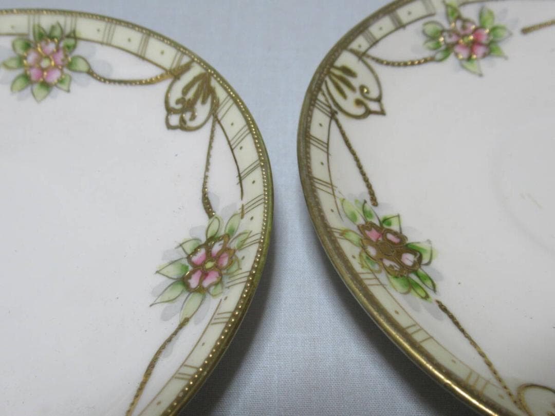 極希少美品 大正時代米国向け◆オールドノリタケ 金彩花柄 カップ&ソーサー 2客