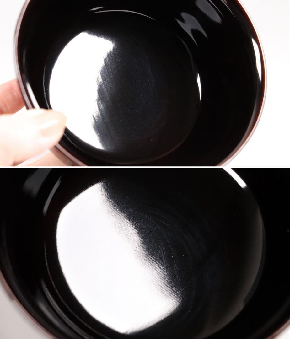 CK82 塗師 辻石斎 盃蓋吸物椀 四客 朱塗 黒塗 波