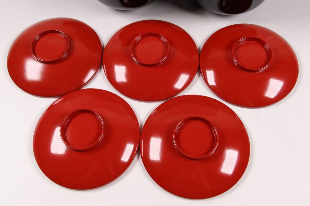 CK82 塗師 辻石斎 盃蓋吸物椀 四客 朱塗 黒塗 波