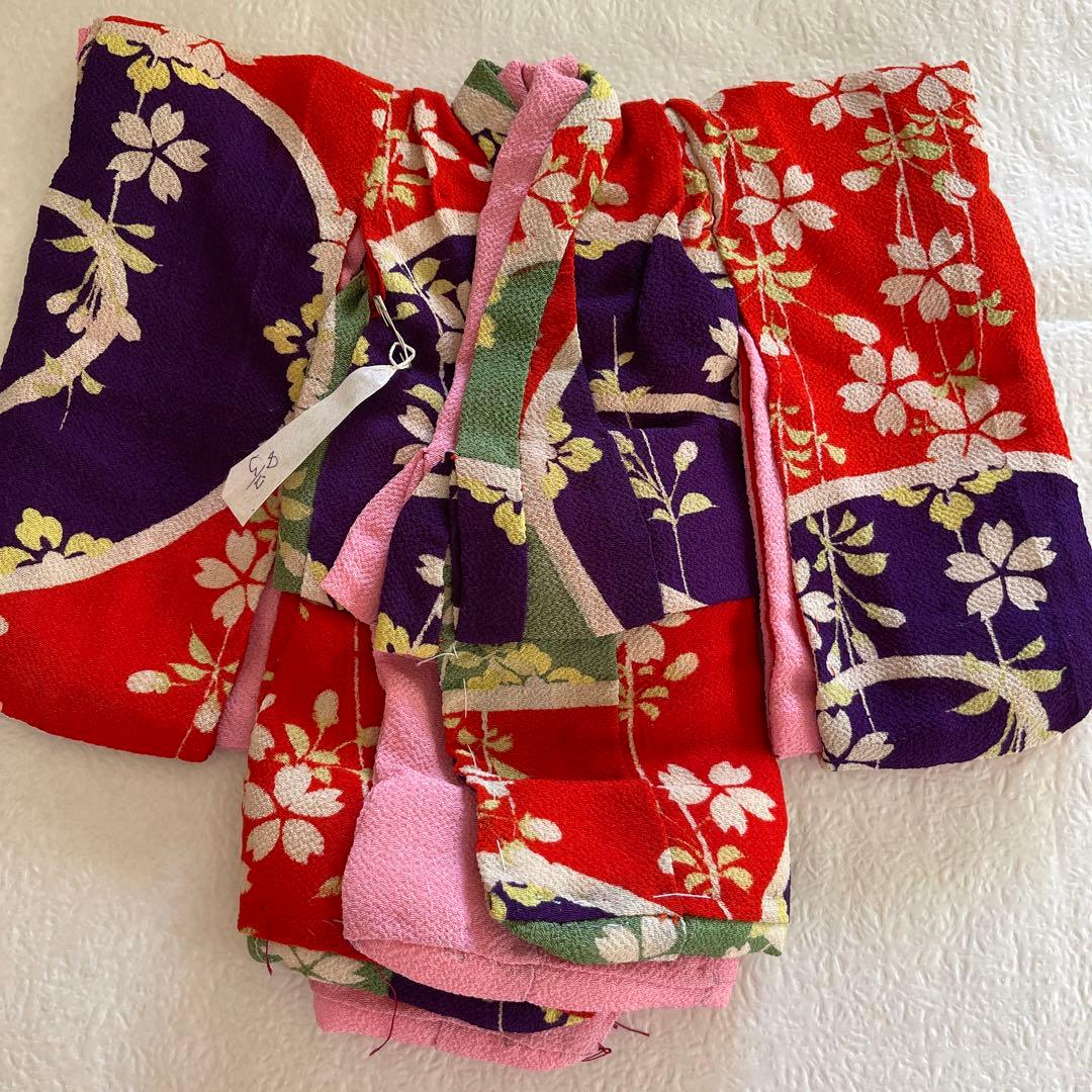 人形の着物　8号　二枚重ね　古布ちりめん③ 桜 日本人形市松人形の着物江戸ちりめん桜大きめ15号