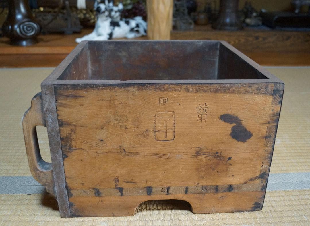 明治期 木製 使い馴染みの味わい溢れる一升マス米升 穀物量升 広島
