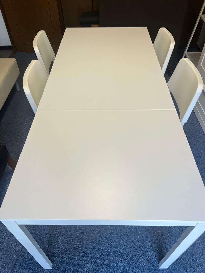 美品 イケア ホワイト 伸縮 ダイニングテーブルセット 4脚付きIKEA