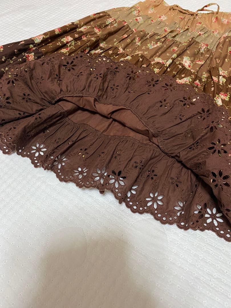 お盆セール中ピンクハウス ブラウン たくし上げリボン使い グラデーションスカート