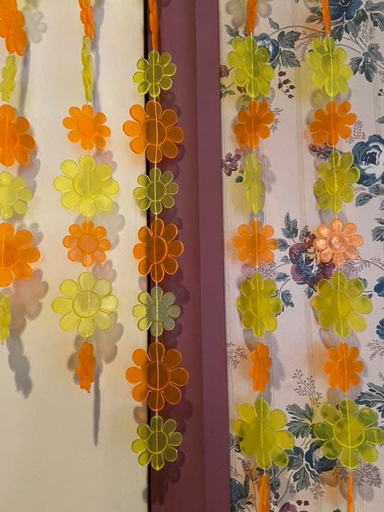 花型ビーズのれん ロング 昭和レトロ レトロポップ アーチ型 ビーズ