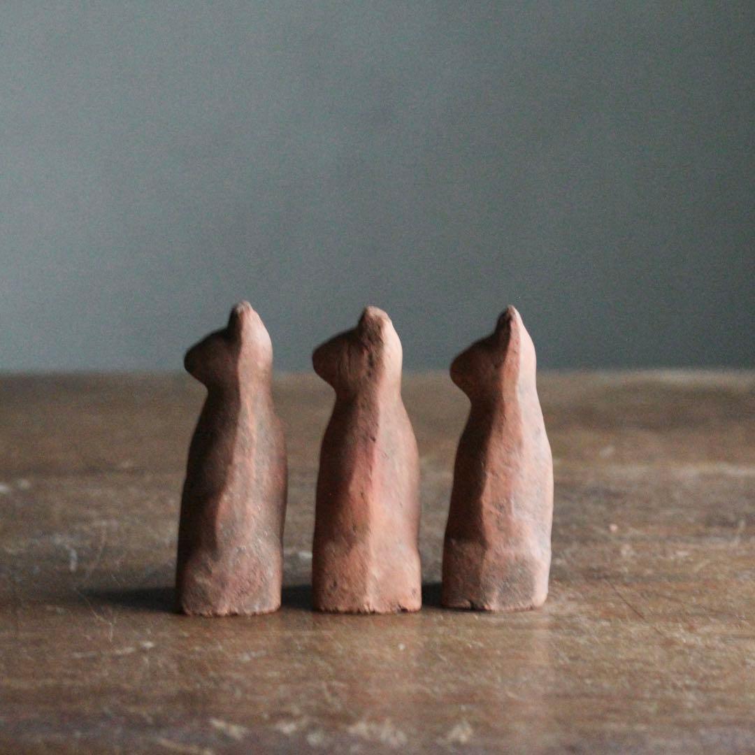 鉄砲狐 今戸焼 3体 陶人形 民芸 古道具 アンティーク お稲荷さん 今戸人形