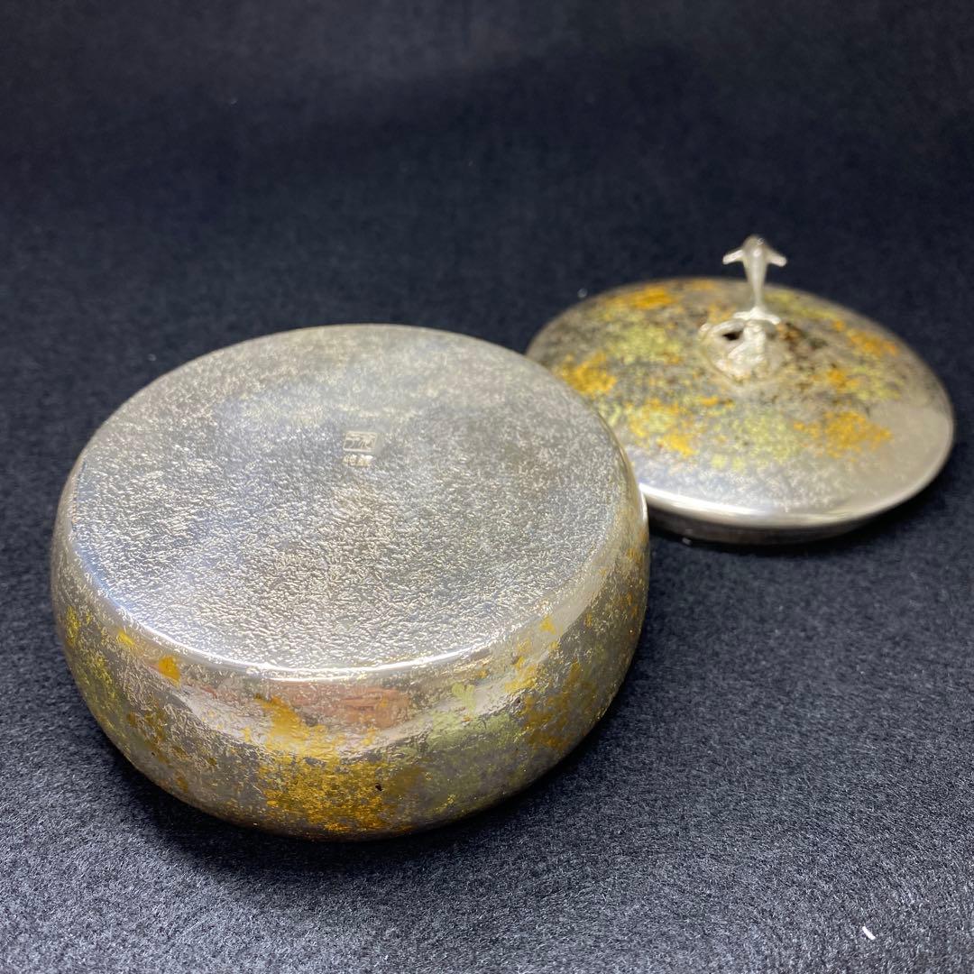 純銀刻印 宮田亮平 南鐐金彩イルカ小箱 共箱 293g/口径8.5㎝ 純銀刻印