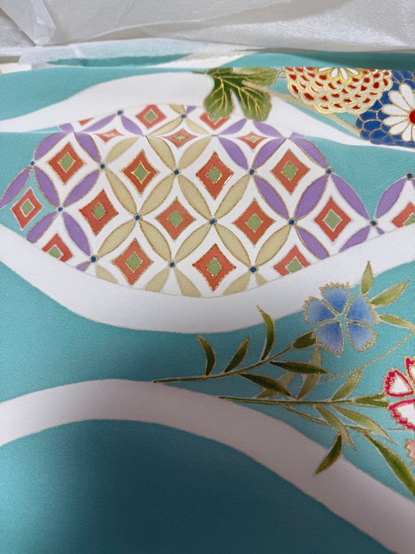 美術友禅振袖 吉祥立涌四季草花別誂え証書付き 長襦袢 新品袋帯 - メルカリ