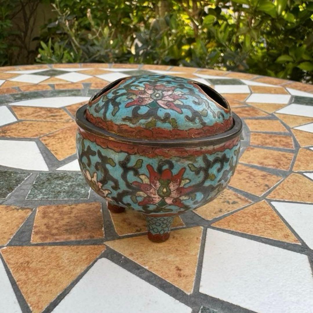 中国美術　景泰藍　七宝　香炉　唐物　骨董　共箱