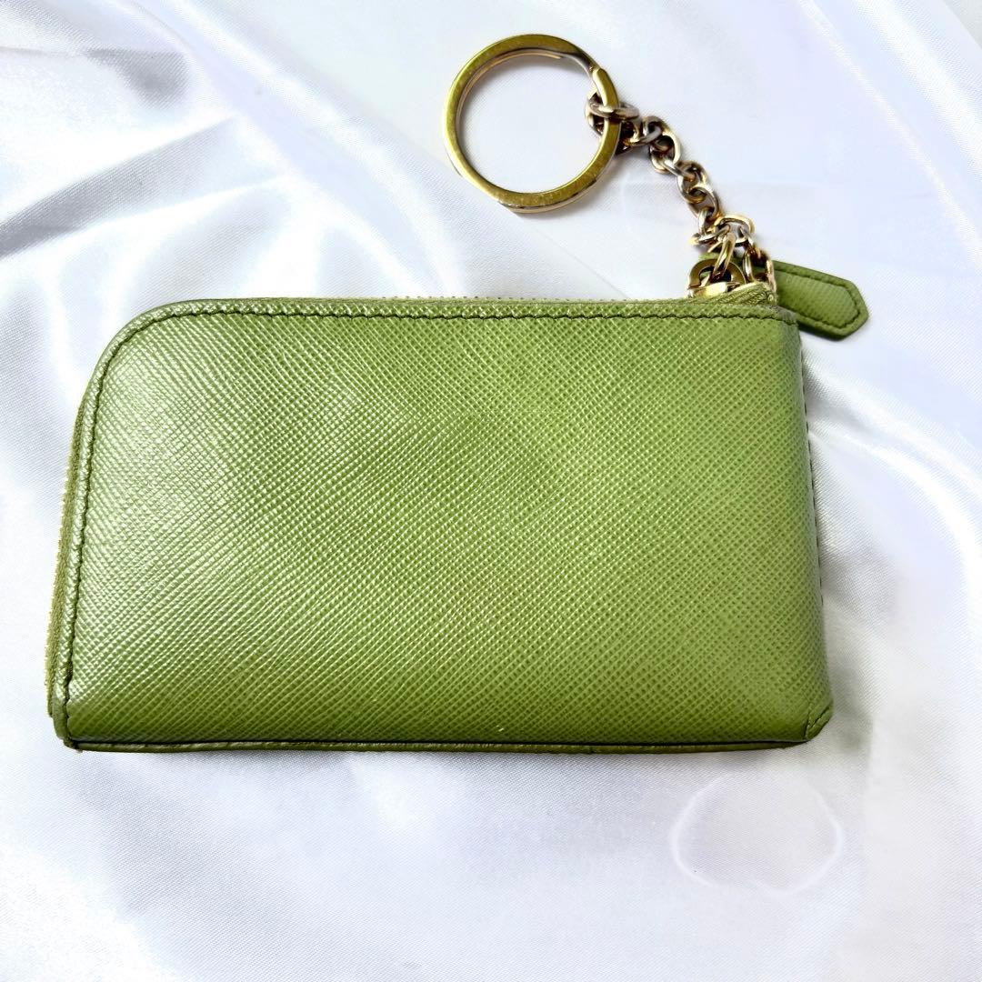 美品✨プラダ ケース キーリング 小銭入れ サフィアーノレザー グリーン