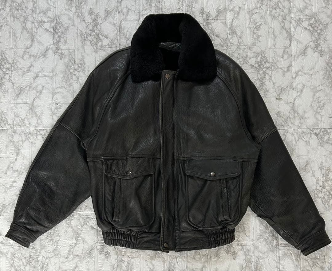 フライトジャケット A2 G1 羊革 襟ボア ライナー付き ブラック 短丈