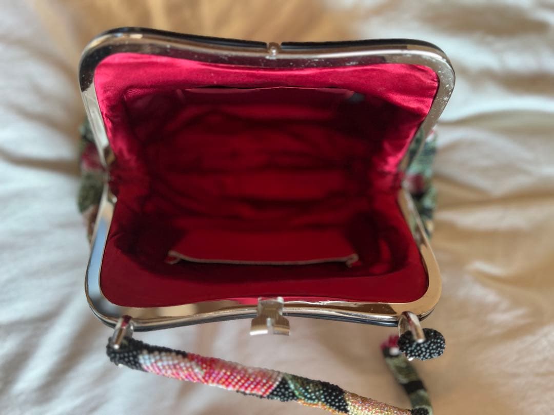 【送料無料】花柄 ビーズ手刺繍 ハンドバッグ パーティー フォーマル　状態キレイ