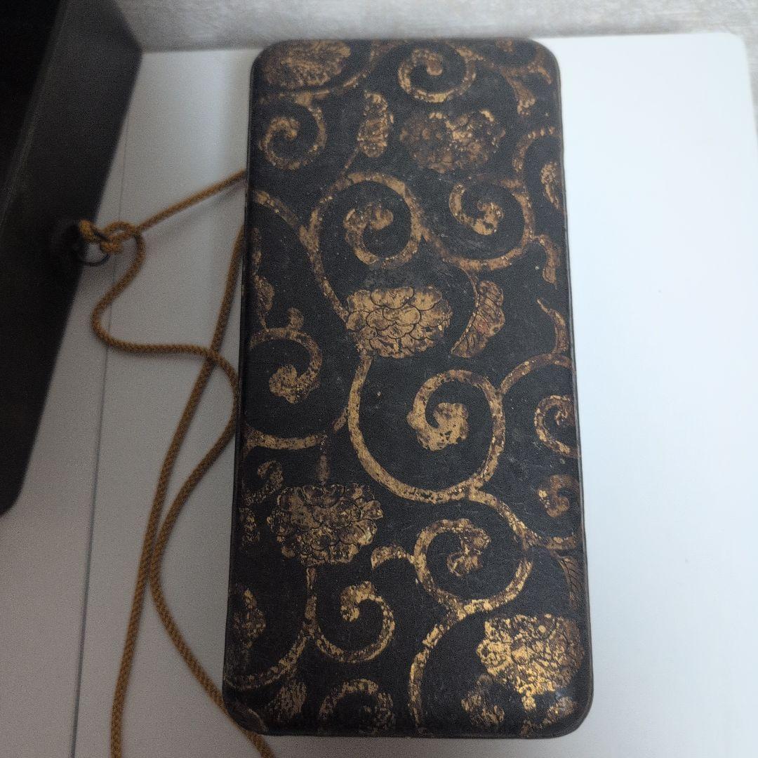 時代物　梨木　文箱　漆箱　漆器 収納箱 金色模様