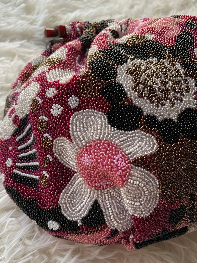 【美品】ビンテージ　総ビーズ　花柄　ハンドバッグ　和装　ビジュー