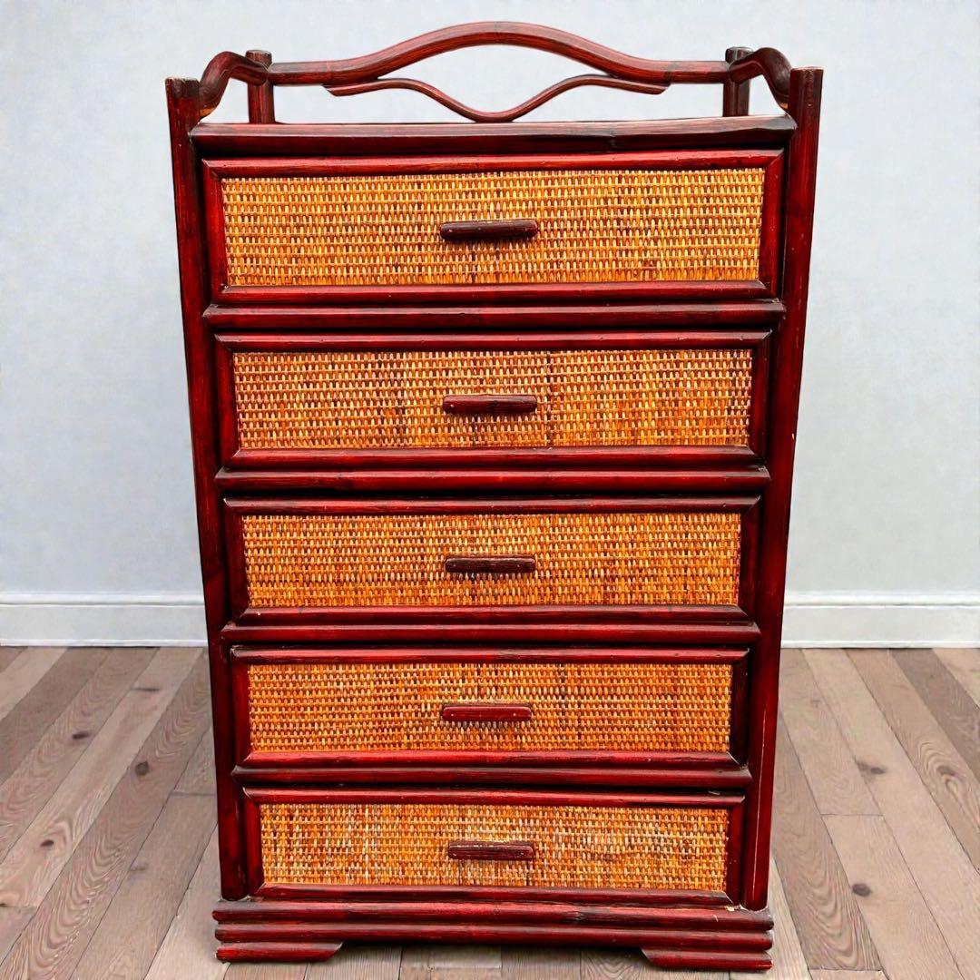 美品✨昭和レトロ✨ラタン 箪笥 5段チェスト 籐家具 和モダン