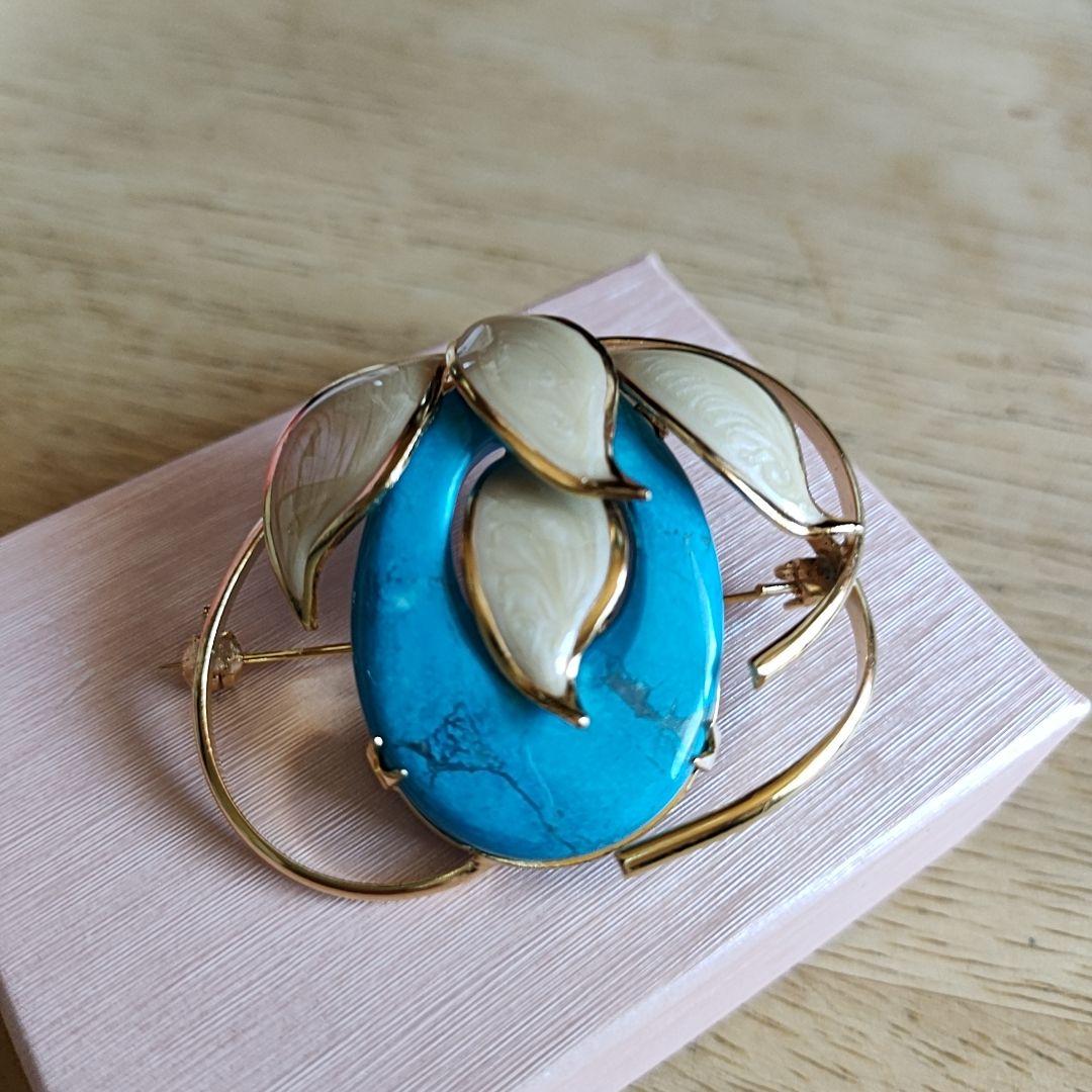 ブローチ ターコイズ アンティーク ブローチ おしゃれ ブルー