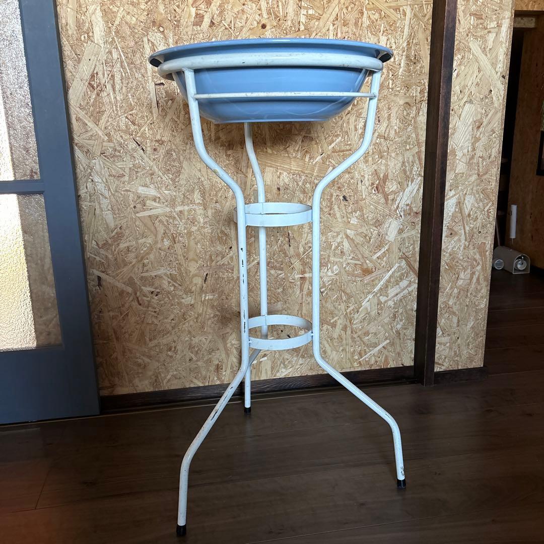 アンティーク ホーロー 洗面器 スタンド 病院 レトロ 琺瑯 古道具