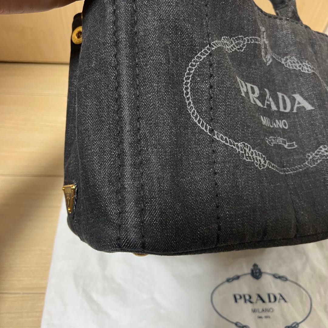 Prada プラダ デニム ハンドバッグ 2way 三角ロゴ ミニ カナパ