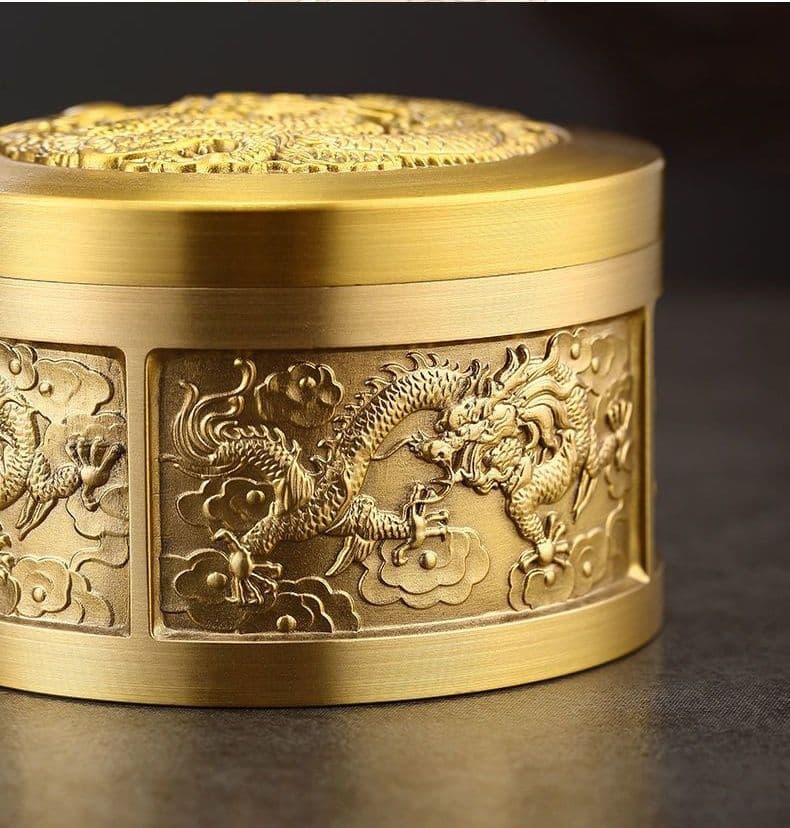 銅 細工 レリーフ竜紋茶壺 茶道具 香道具 工芸品 置物