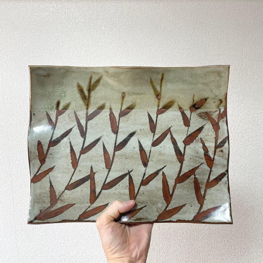 鉄絵 笹文 まな板皿 角皿 長方皿 在銘 藏 検） 鈴木