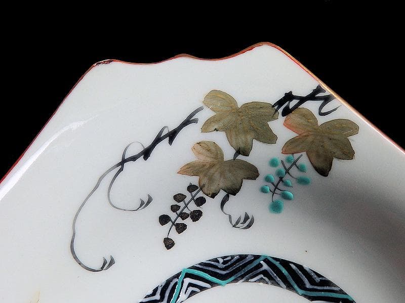 九谷 色絵 草花に蝶の図 角皿 5枚 D597A- BCp