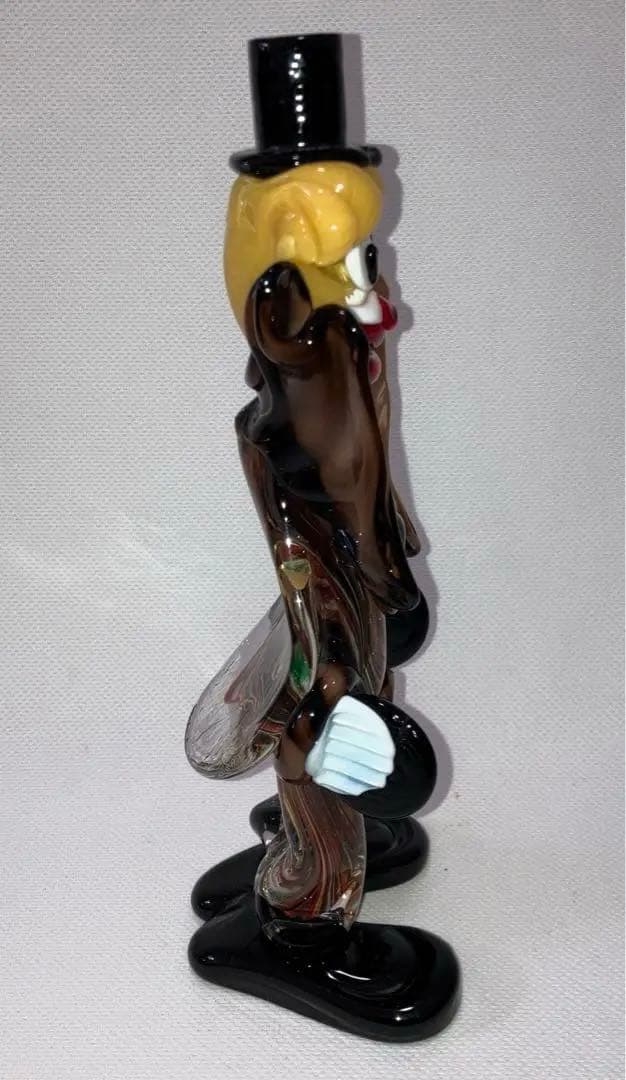 イタリア MURANO ベネチアンガラス ムラーノガラス ピエロ置物 23cm