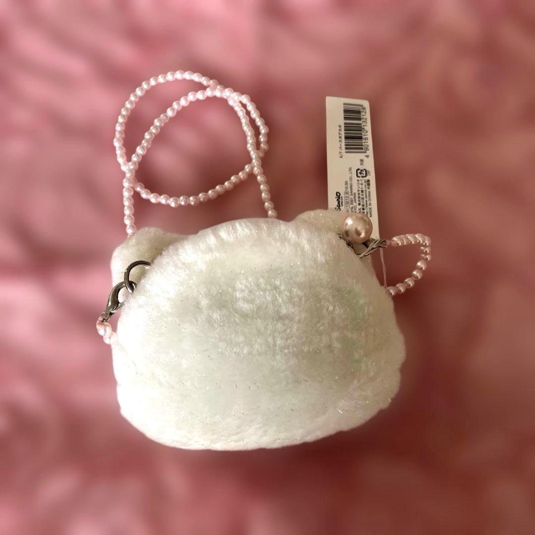 希少‼️ハローキティ ラメ入りふわふわバッグ ピンクパールストラップ付き ポーチ