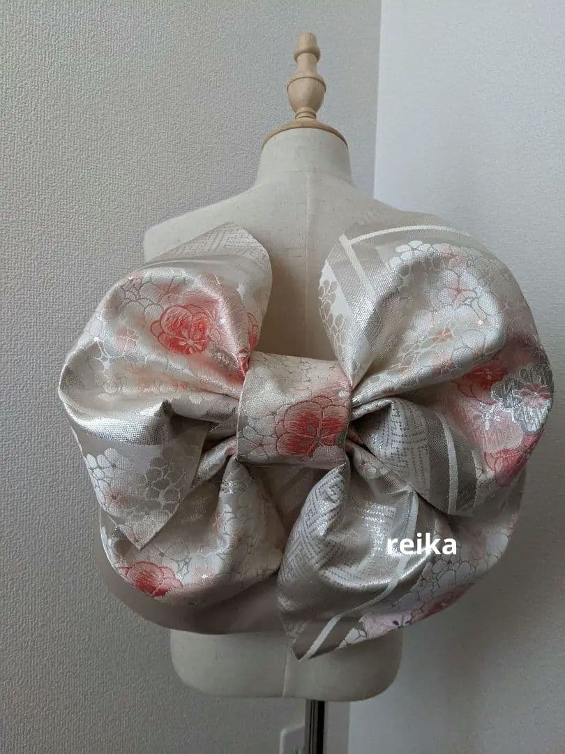 七五三　ジュニアサイズ　大人用袋帯からの作り帯　二部式　子供　着物　白銀ピンク系