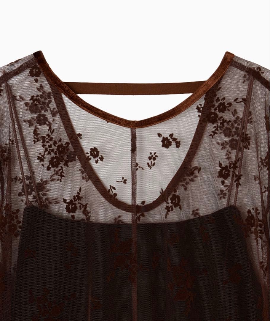 【美品/値下可】kaene フロッキーベロア2wayドレス 34 ダークブラウン