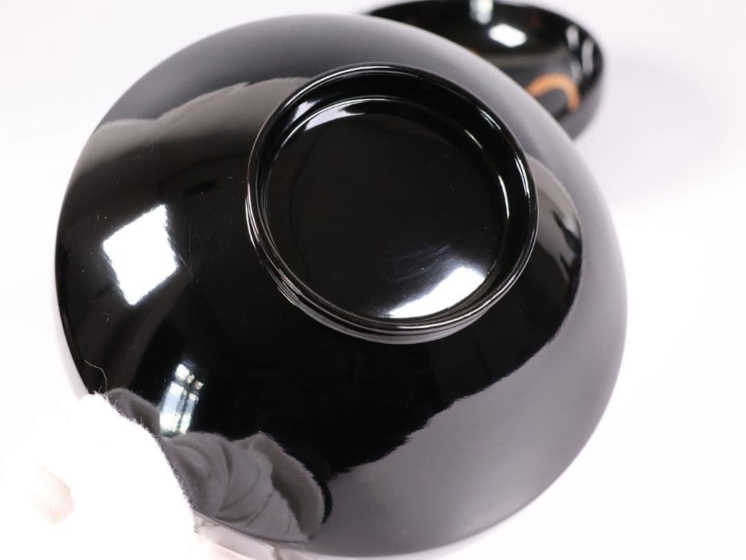 CM403】天然木漆塗 菊桐鳳凰金蒔絵 黒塗 吸物椀 1客 昭和期 木製漆器