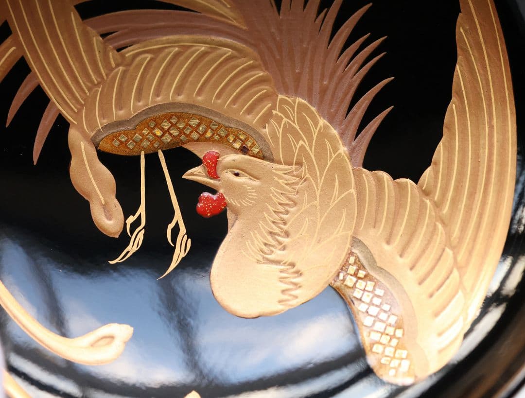 CM401】天然木漆塗 菊桐鳳凰金蒔絵 黒塗 吸物椀 三客
