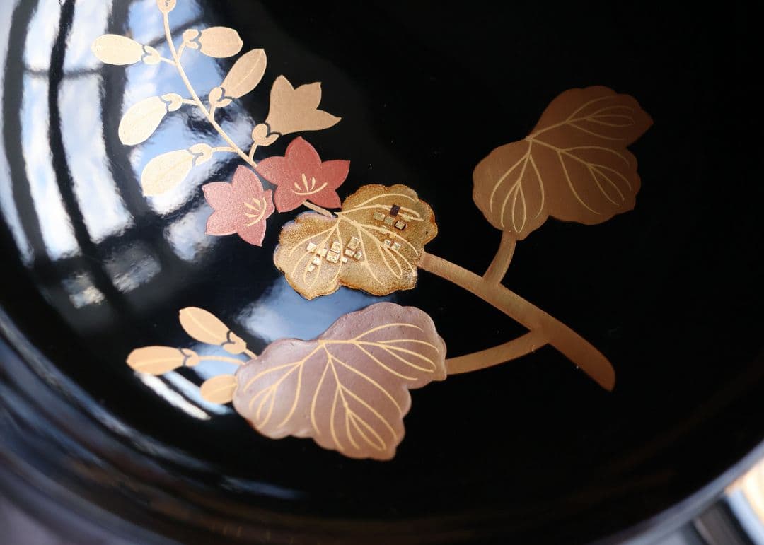 CM403】天然木漆塗 菊桐鳳凰金蒔絵 黒塗 吸物椀 1客 昭和期 木製漆器