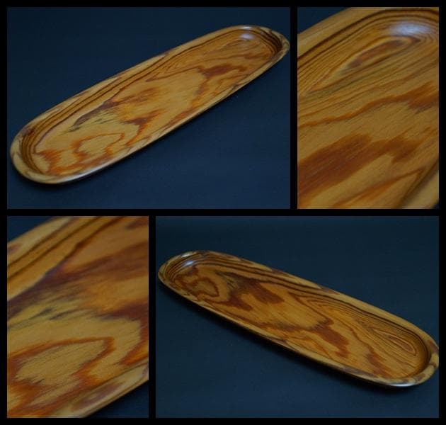 煎茶道具 天然肥松製 刳り貫き煎茶盆 一文字盆 長方盆 美しい木目★長さ36㎝