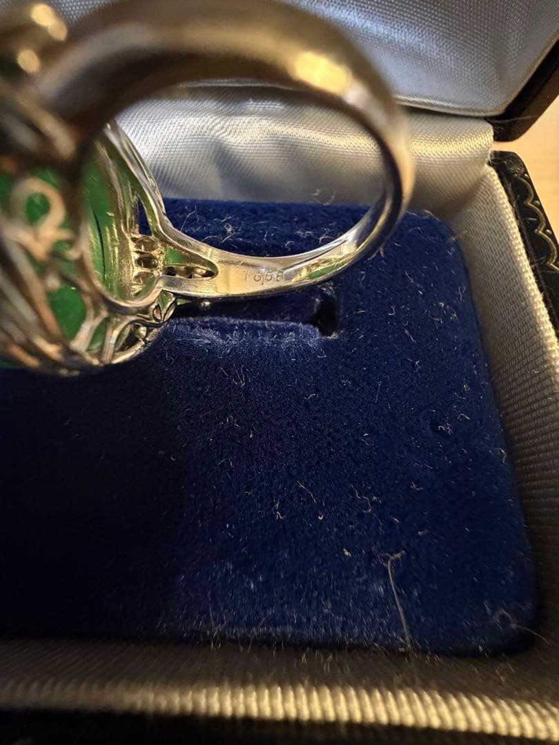 【鑑別付】天然ひすいジェダイト16.68ctPt900 ダイヤ0.30ctリング