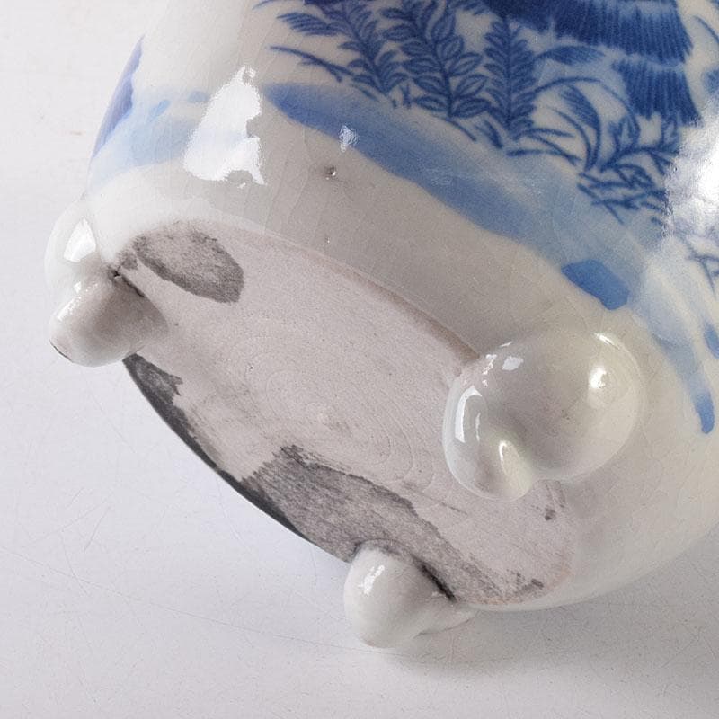 瀬戸焼 古瀬戸 染付秋草文 三つ足香炉 火入れ V R7933