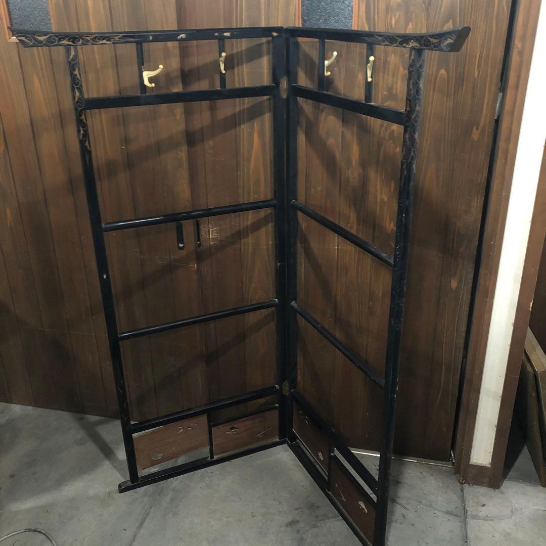 漆塗り衣桁 フック付きふ　衣紋掛　レトロ 漆塗り衣桁 フック付きふ 衣紋掛 レトロ