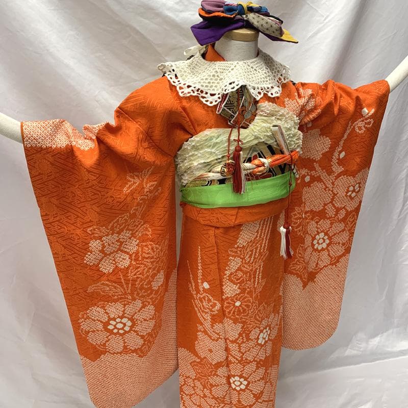 407ag10着物のみ□七五三 七歳 女児 着物　絞り染め□美品