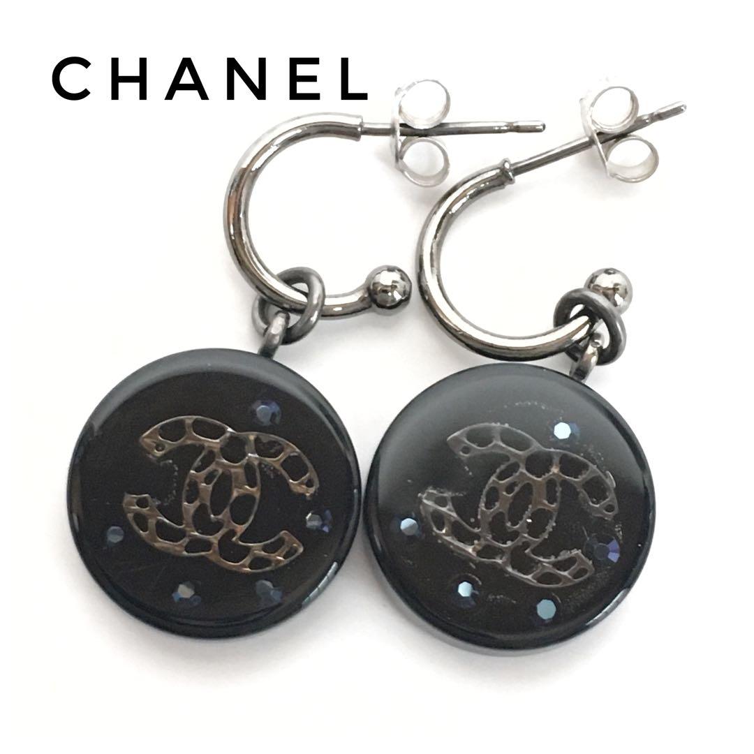 極美品】シャネル ピアス CHANEL 刻印 両耳 ブラック 黒 ココマーク