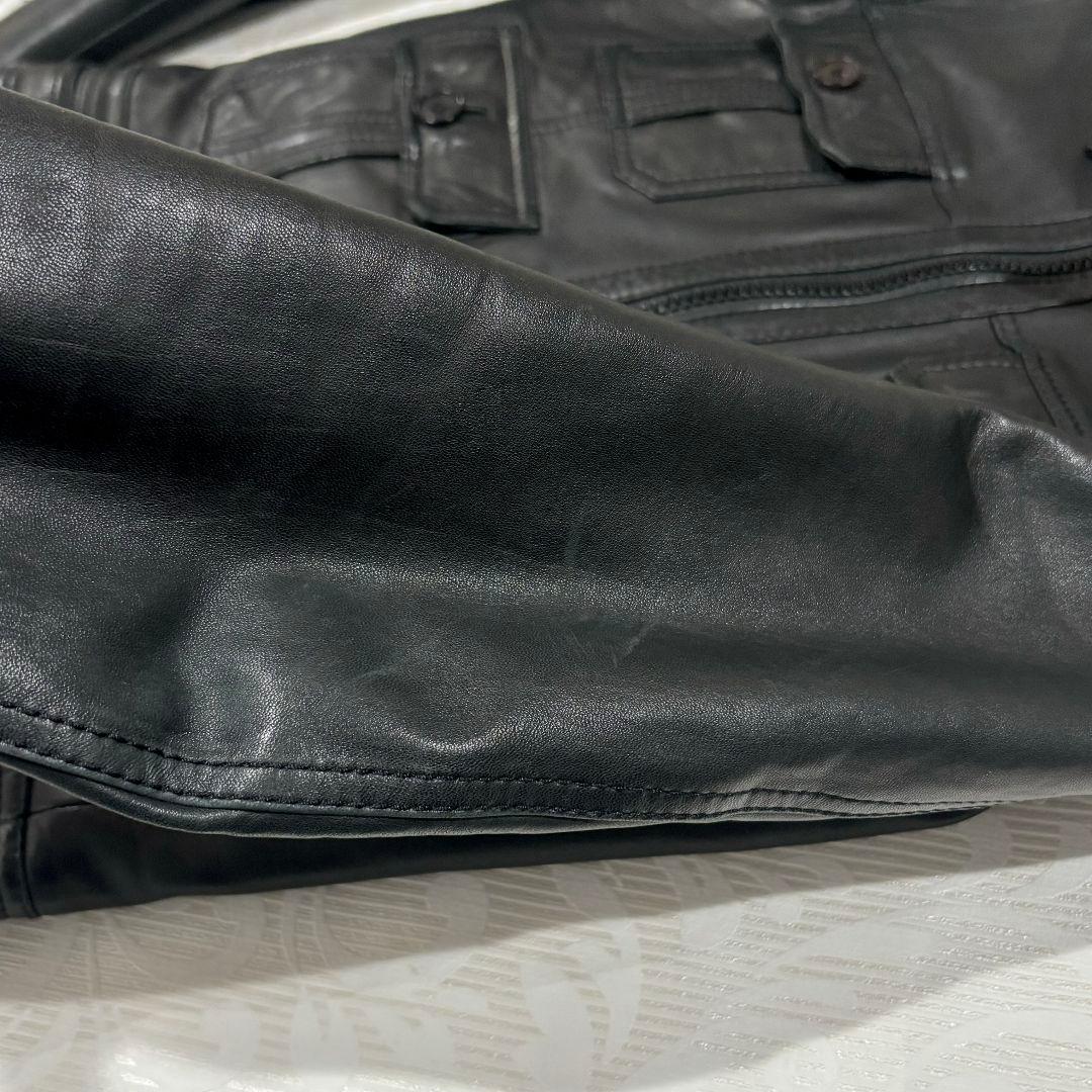 訳あり】 スタッドオム レザージャケット ライダース 4ポケット ジップ