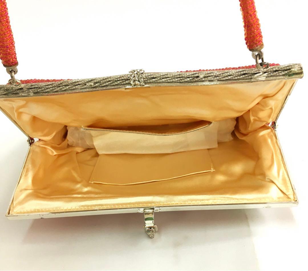 花柄ビーズ刺繍 がま口バッグ 総ビーズ　昭和レトロ