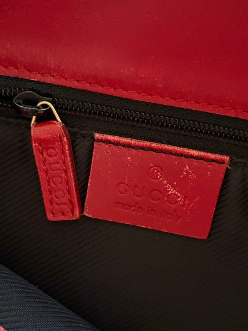 【週末お値下げ】赤GUCCI トートバック　GG柄　キャンバス　バケツ型