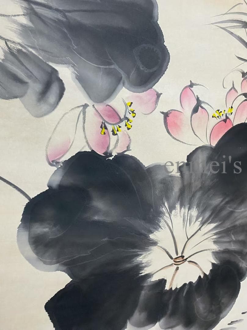 中国古美術 近代 張大千款 荷花白鷺画 水墨画 掛軸 宣紙 唐物 花鳥画