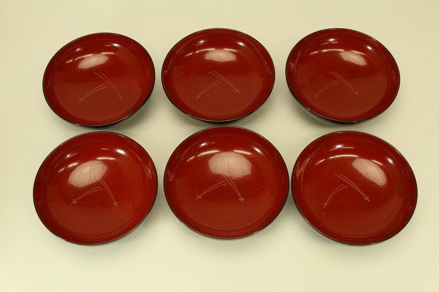 漆器の井助 沈金 若松 煮物椀 六客 美品(ZE586)