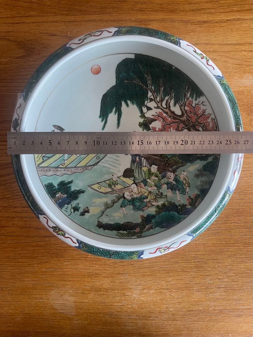 康熙五彩山水人物紋水盤 文房具・事務用品