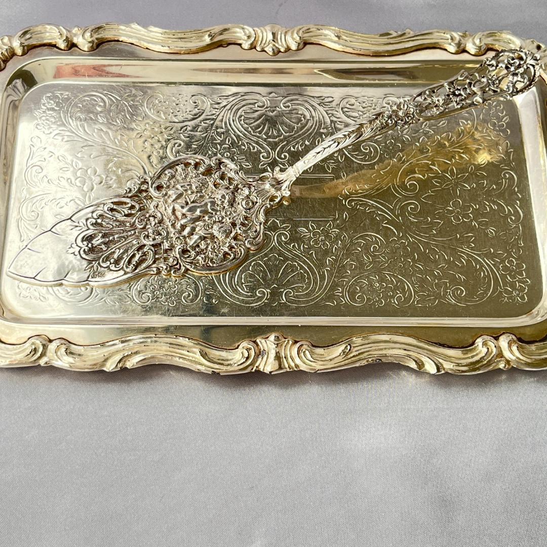 【ドイツ】天童と薔薇のケーキサーバー【純銀】ローズとチュラブ 　21cm