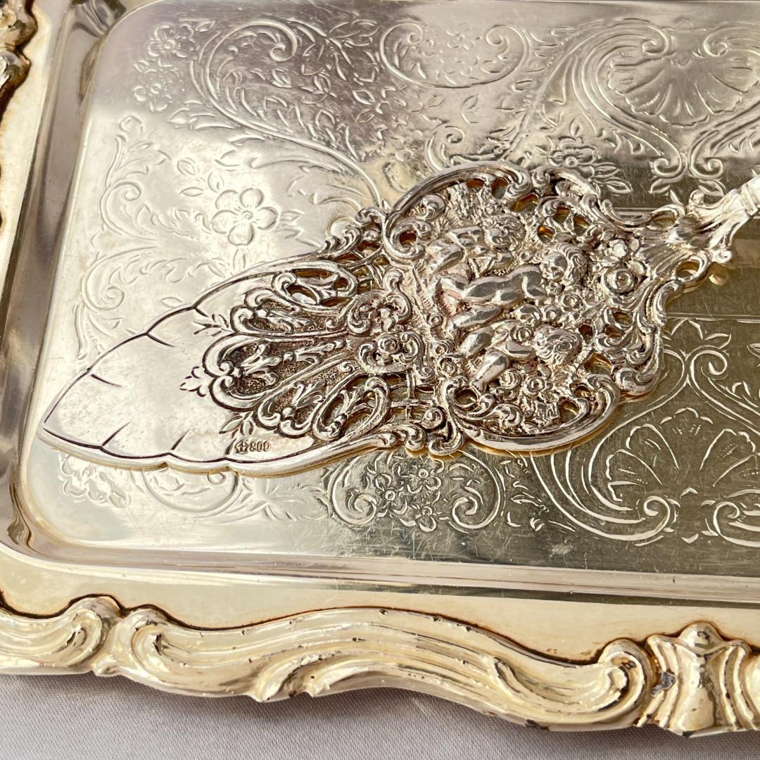 【ドイツ】天童と薔薇のケーキサーバー【純銀】ローズとチュラブ 　21cm