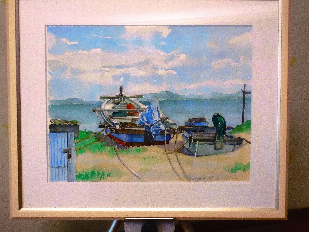 水彩画 夏の想いで 額装済み