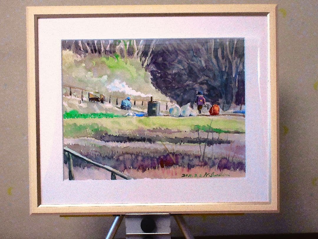 風景 水彩画 木製フレーム付き