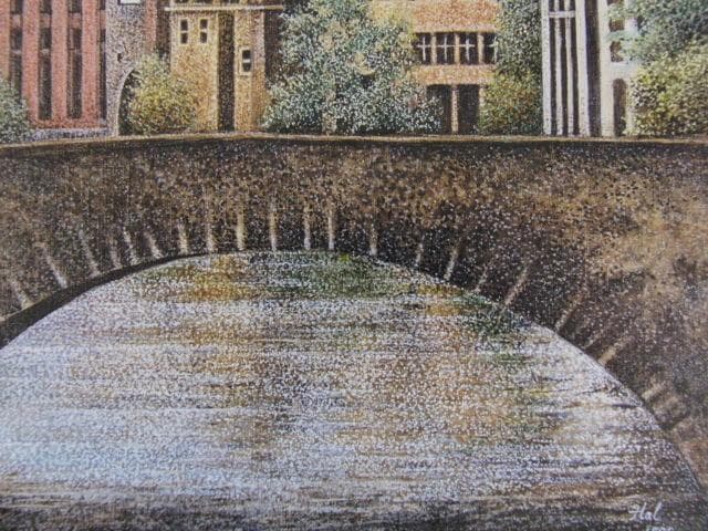 桑島春彦、【橋のある風景】、希少な額装用画集より、新品額装付