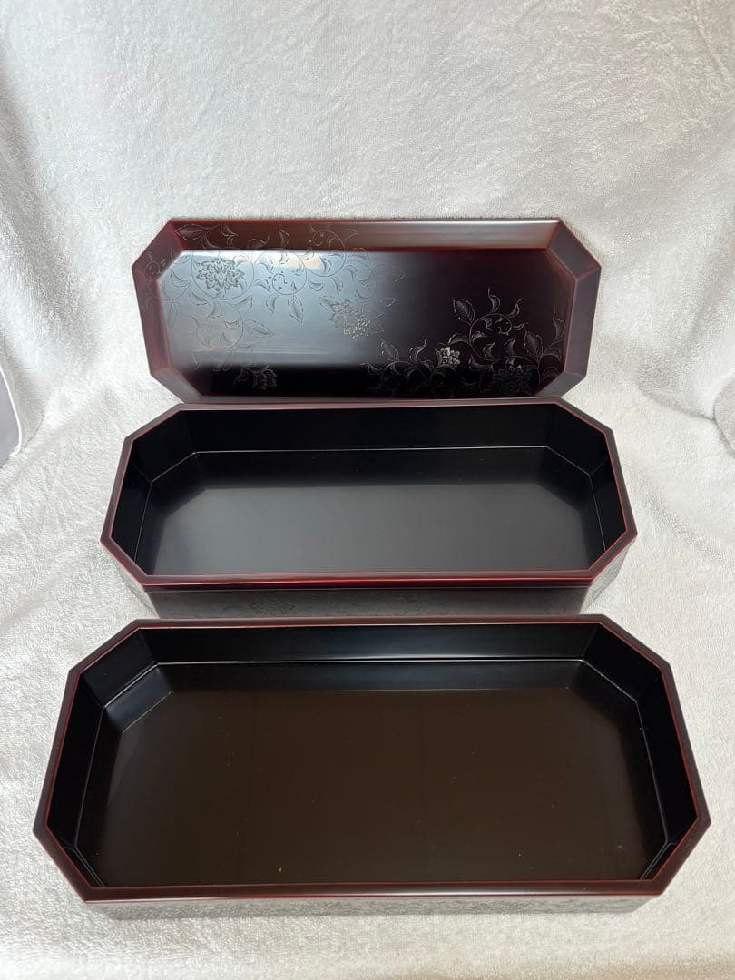 【未使用新品】千舟堂 八隅二段重箱 輪島塗 宝相華 共箱 専用布付き