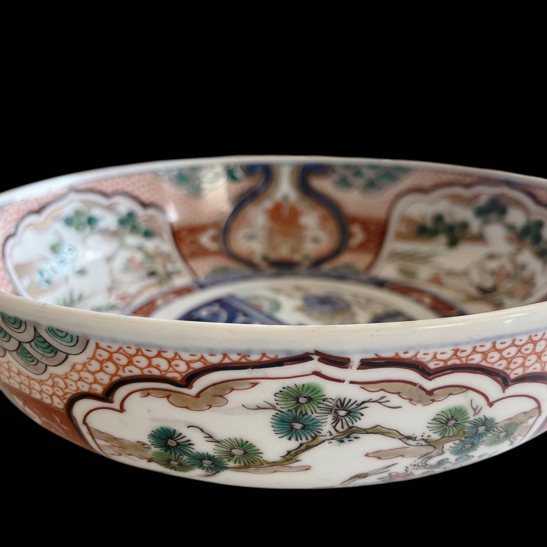古伊万里 骨董品 大鉢 大皿 大深鉢 色絵 陶器 明治 鳳凰 花 飾り